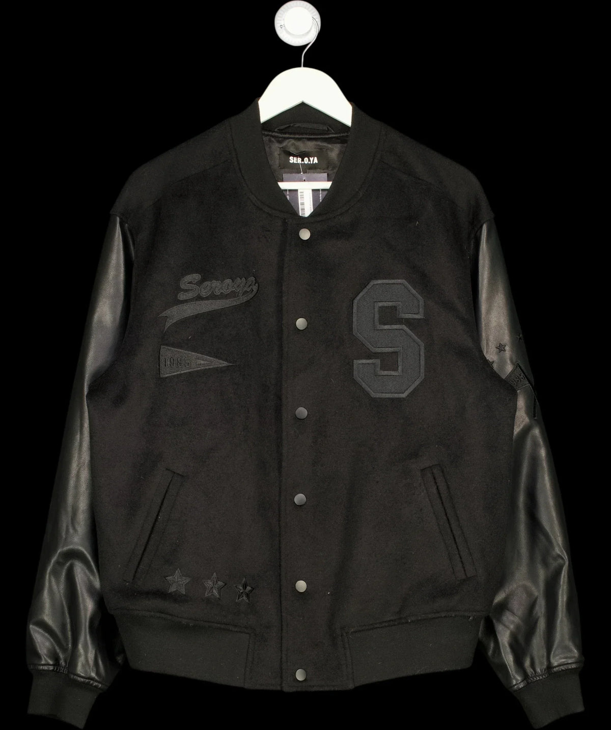 Ser.o.ya Black Malcolm Bomber Varsity Jacket Black, size UK L — detail