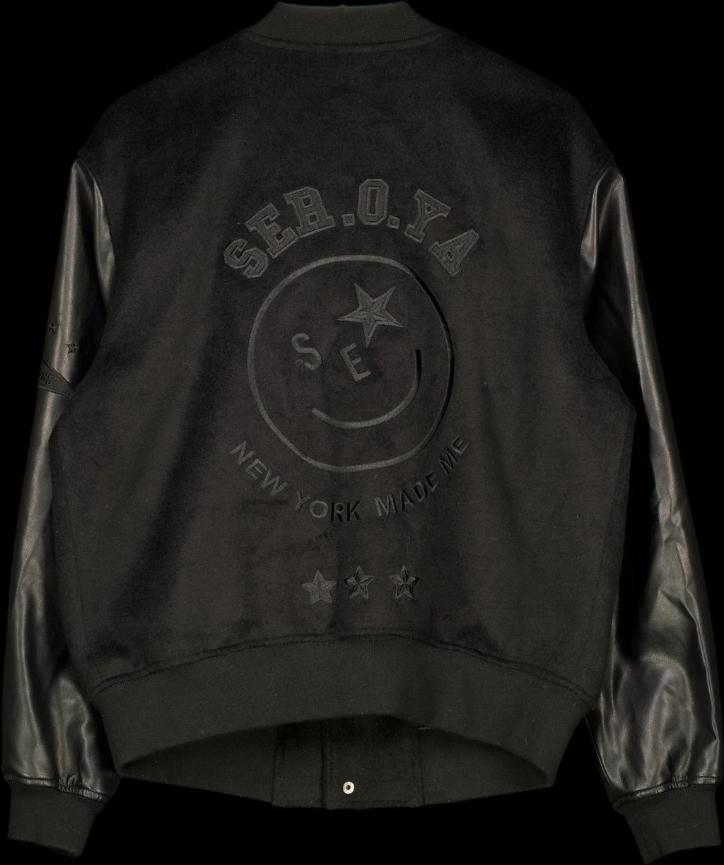 Ser.o.ya Black Malcolm Bomber Varsity Jacket Black, size UK L — label