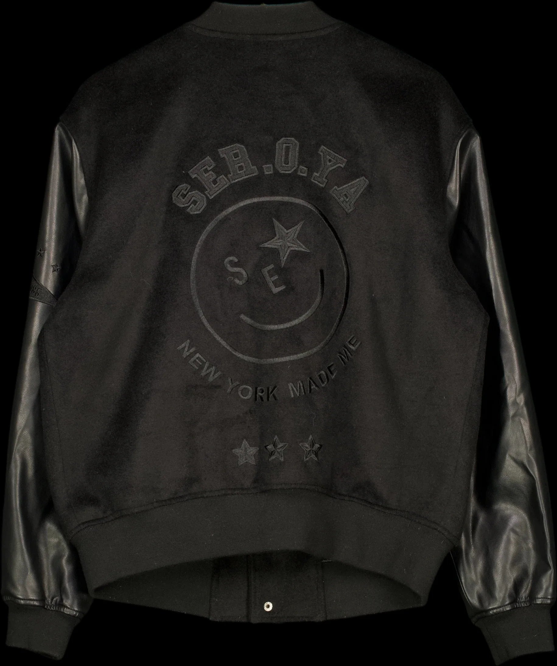 Ser.o.ya Black Malcolm Bomber Varsity Jacket Black, size UK L — label