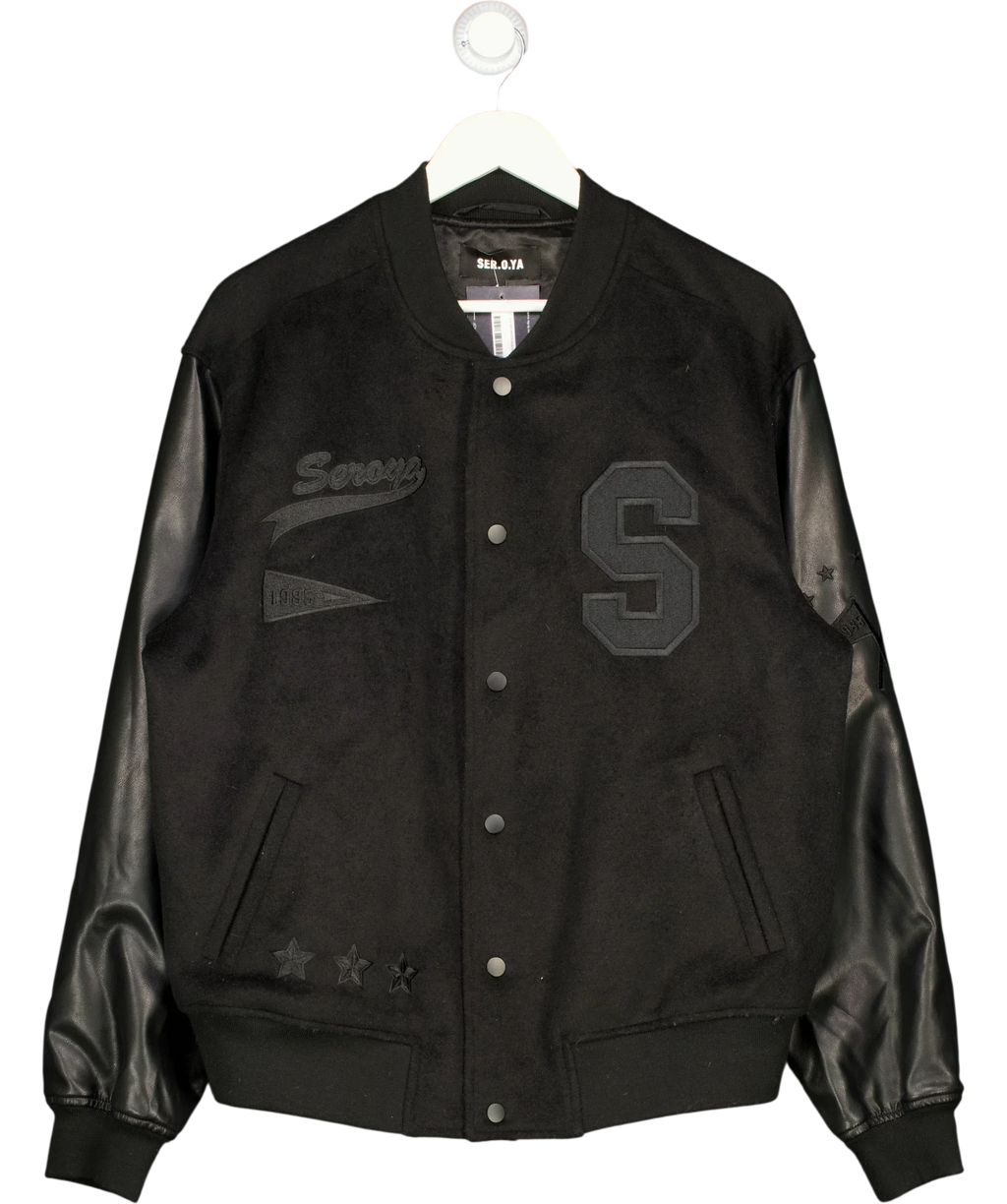 Ser.o.ya Black Malcolm Bomber Varsity Jacket Black, size UK L — front