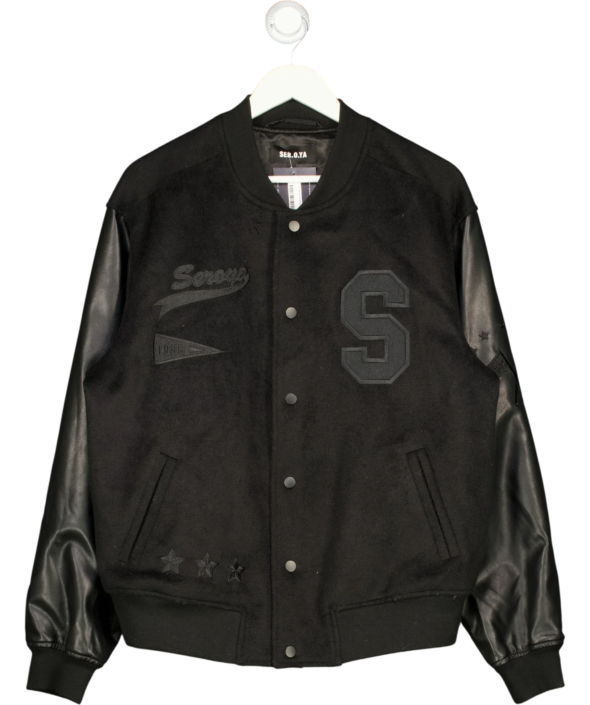 Ser.o.ya Black Malcolm Bomber Varsity Jacket Black, size UK L — front