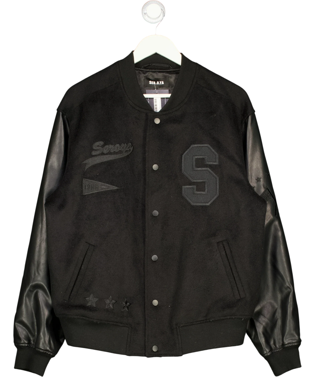 Ser.o.ya Black Malcolm Bomber Varsity Jacket Black, size UK L — front