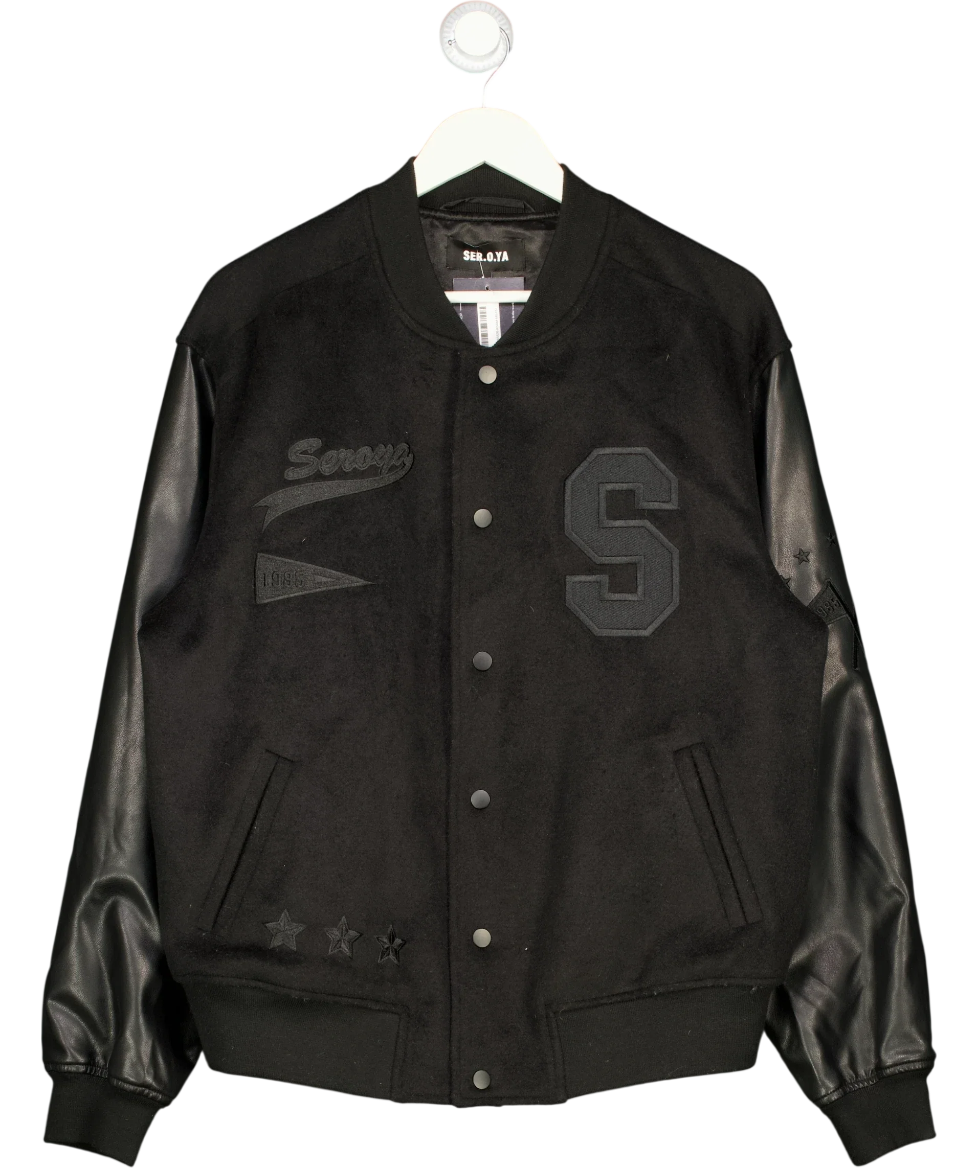 Ser.o.ya Black Malcolm Bomber Varsity Jacket Black, size UK L — front