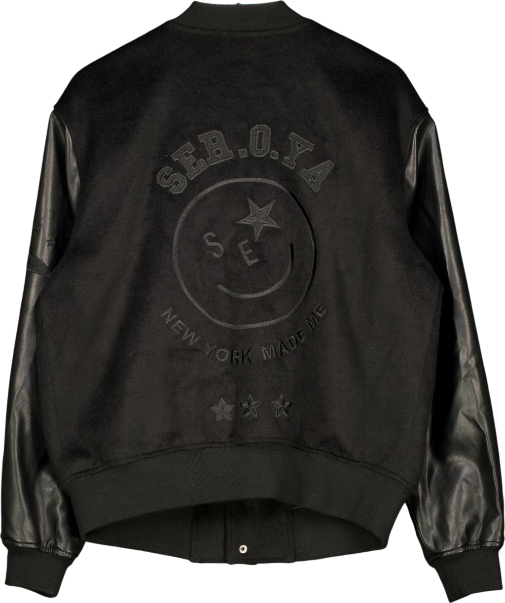 Ser.o.ya Black Malcolm Bomber Varsity Jacket Black, size UK L — back