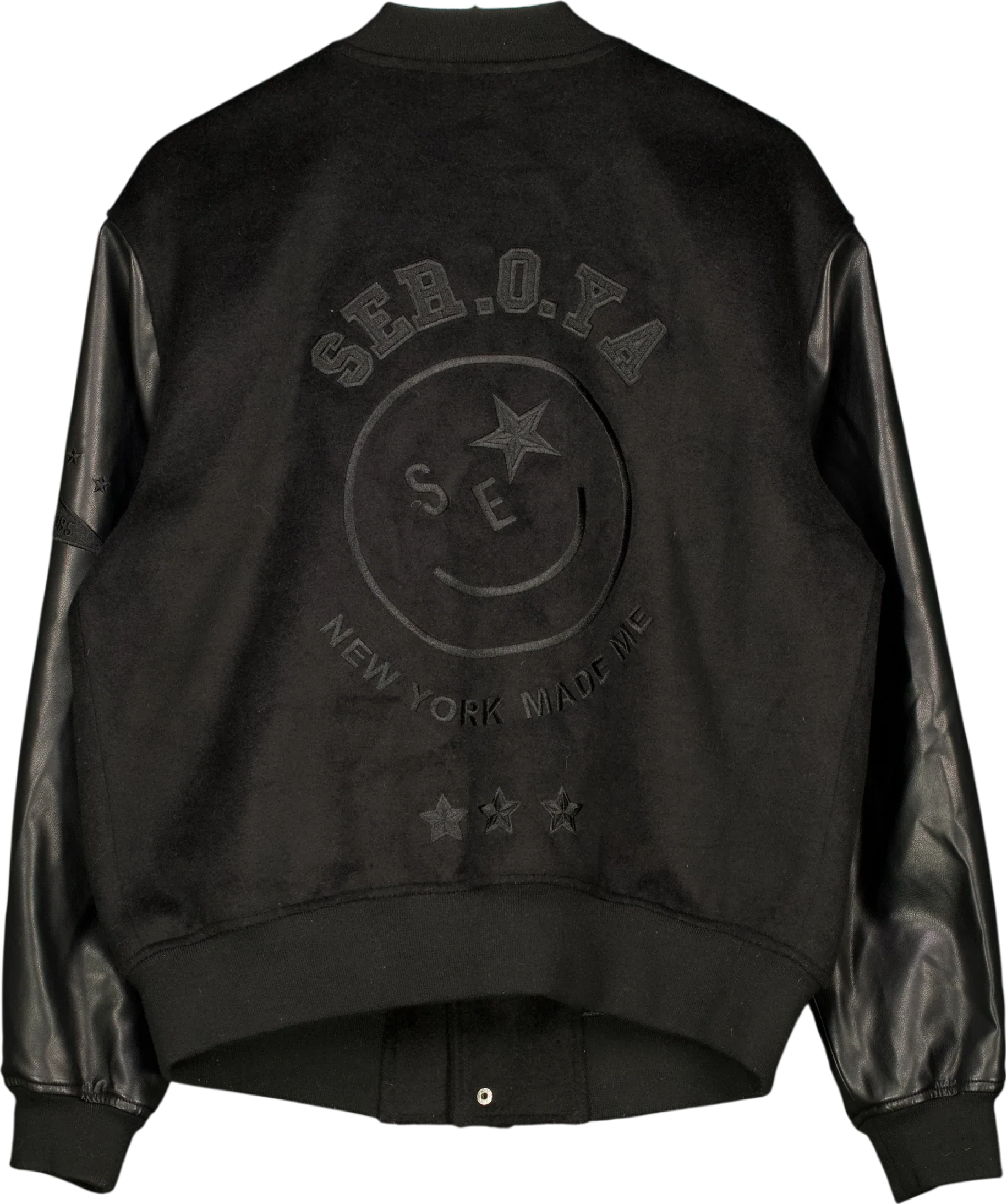 Ser.o.ya Black Malcolm Bomber Varsity Jacket Black, size UK L — back