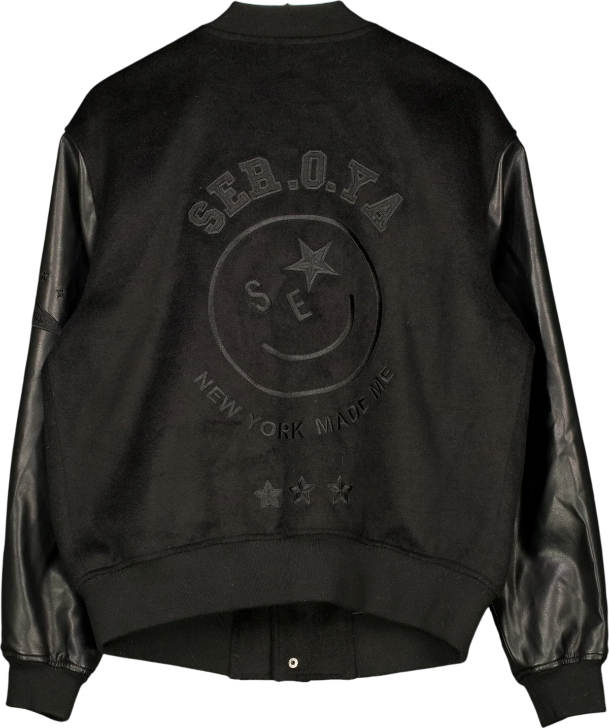 Ser.o.ya Black Malcolm Bomber Varsity Jacket Black, size UK L — back