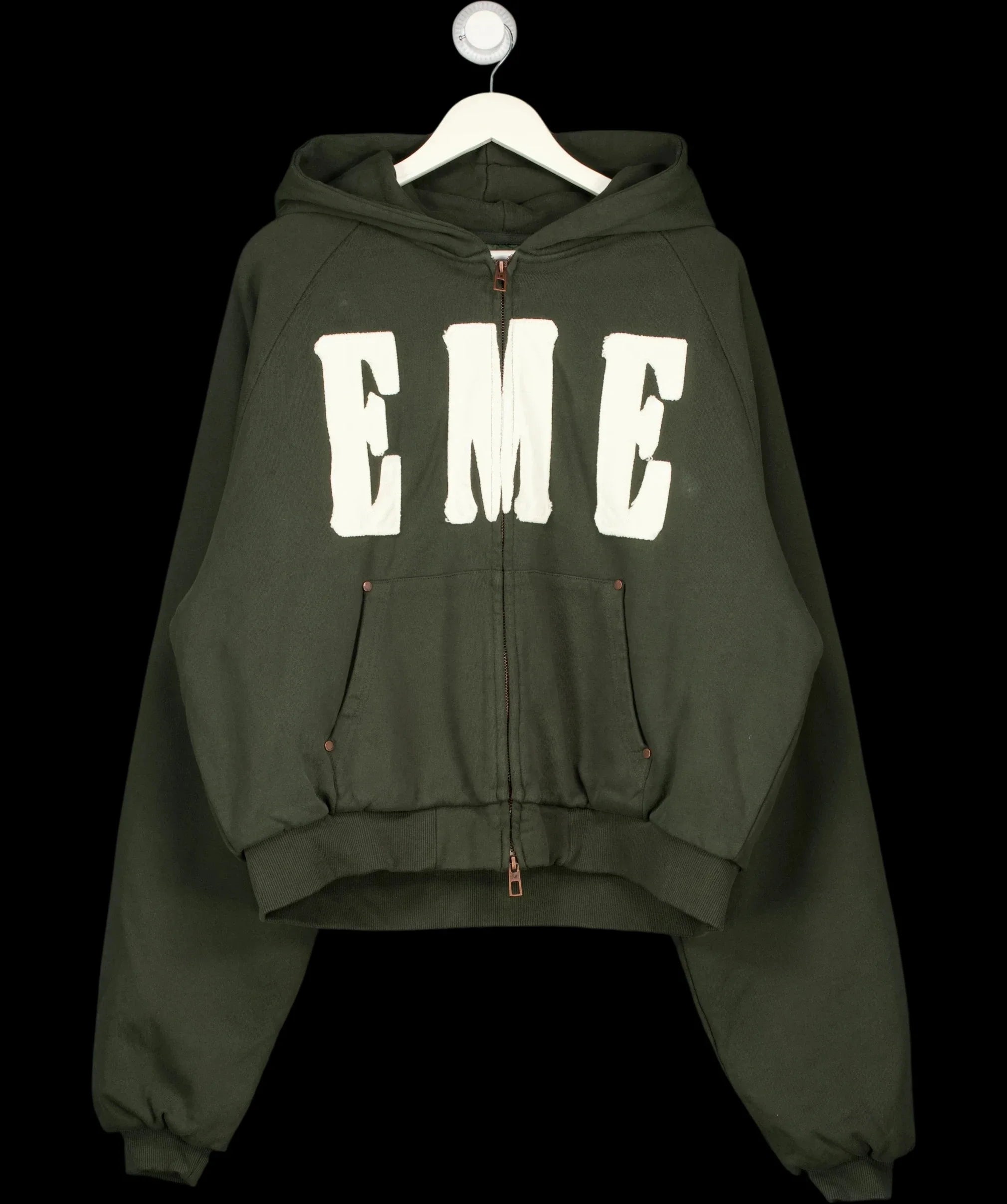 EME STUDIOS Green Desire Mountain Green Full Zip Hoodie, size UK M — detail
