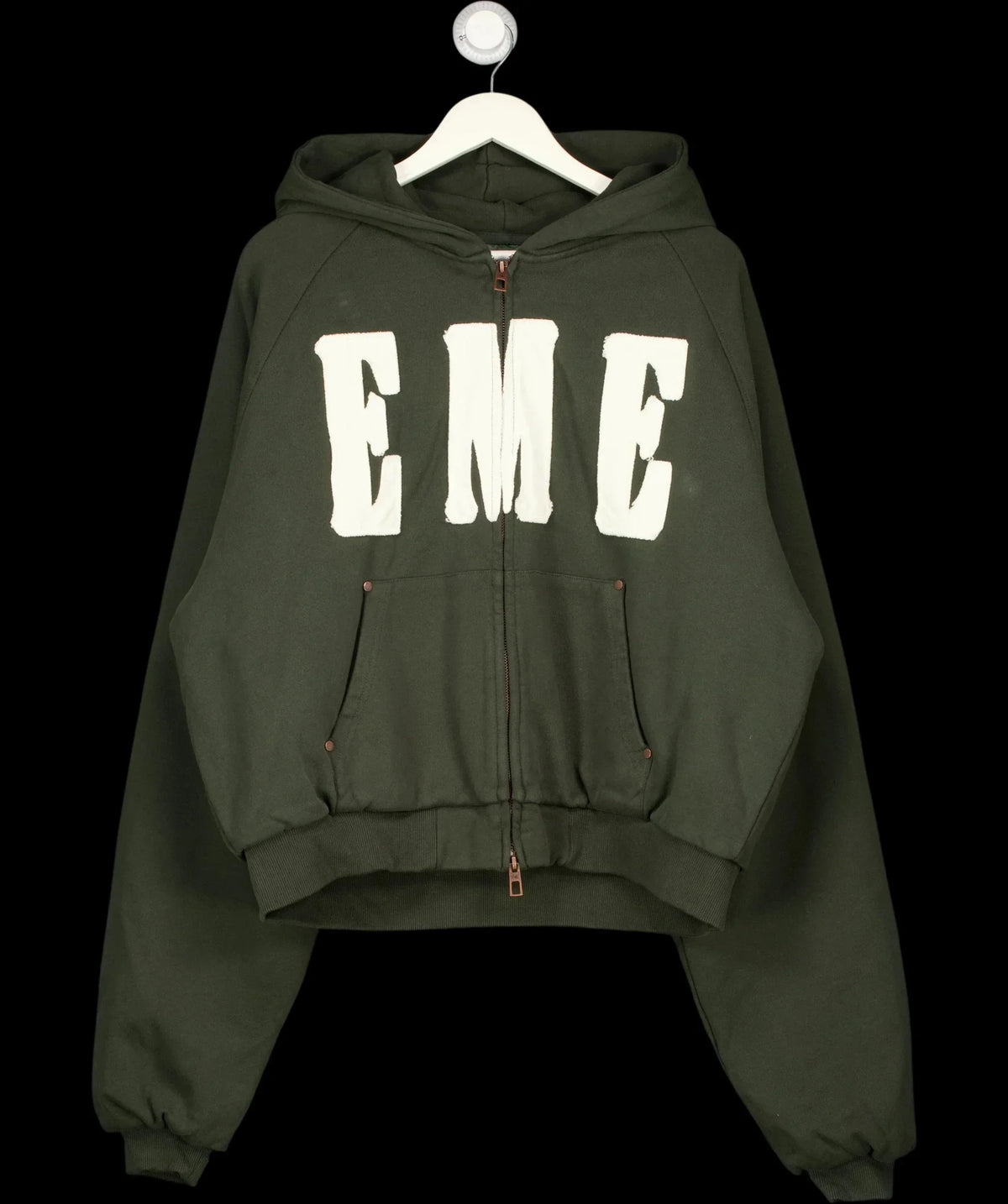 EME STUDIOS Green Desire Mountain Green Full Zip Hoodie, size UK M — detail