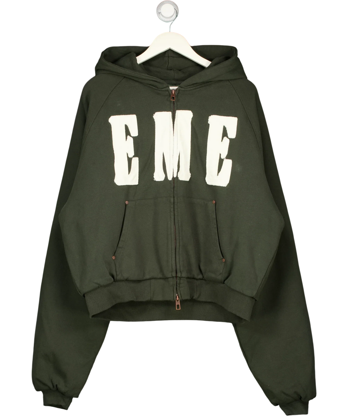 EME STUDIOS Green Desire Mountain Green Full Zip Hoodie, size UK M — front