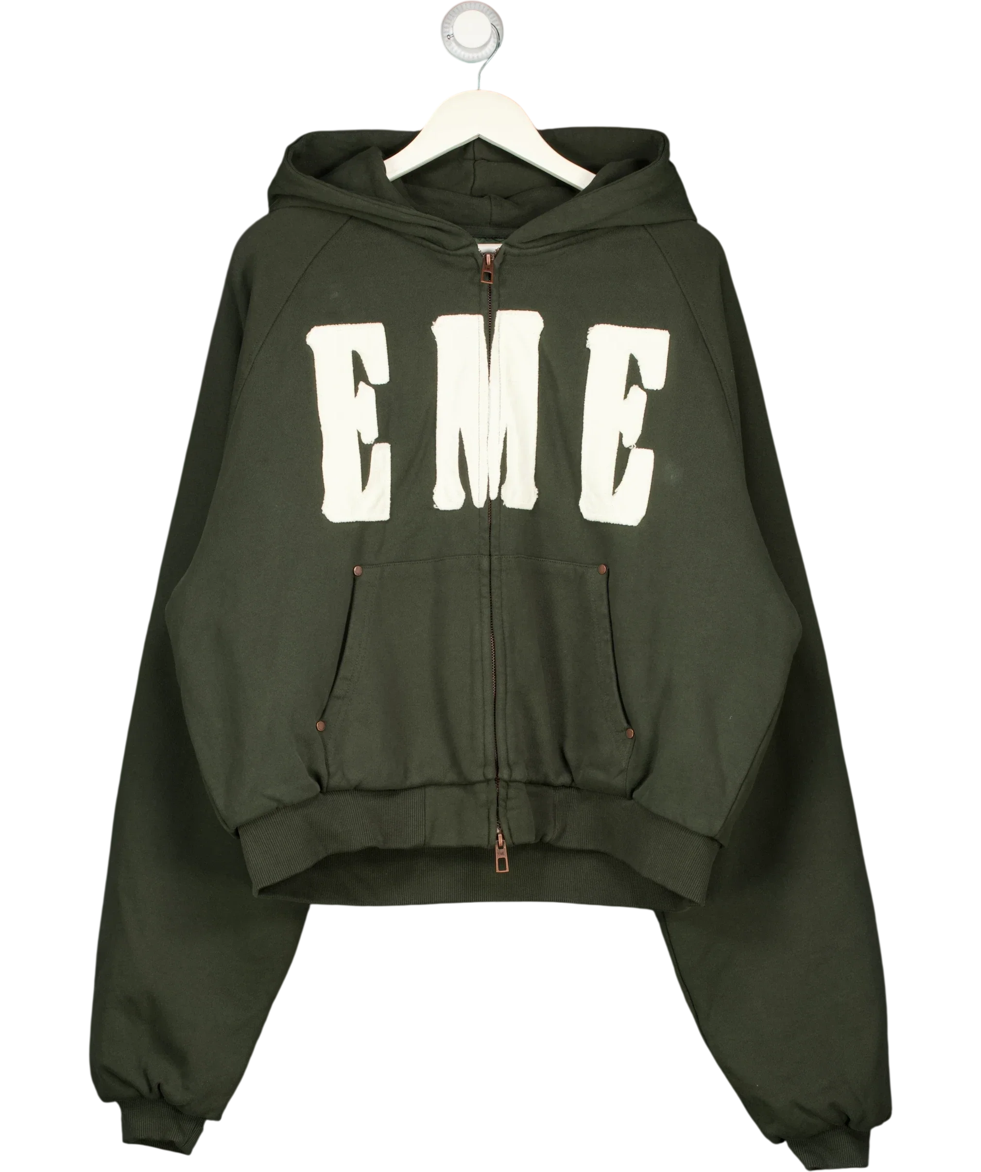 EME STUDIOS Green Desire Mountain Green Full Zip Hoodie, size UK M — front