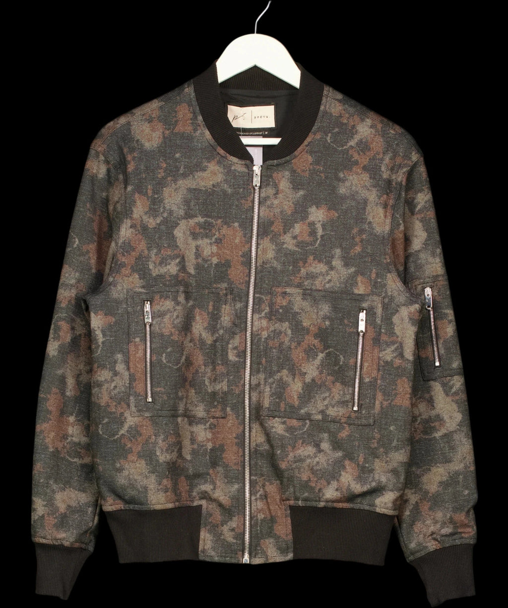 Prevu Black Nant Camouflage Bomber Jacket, size UK M — detail