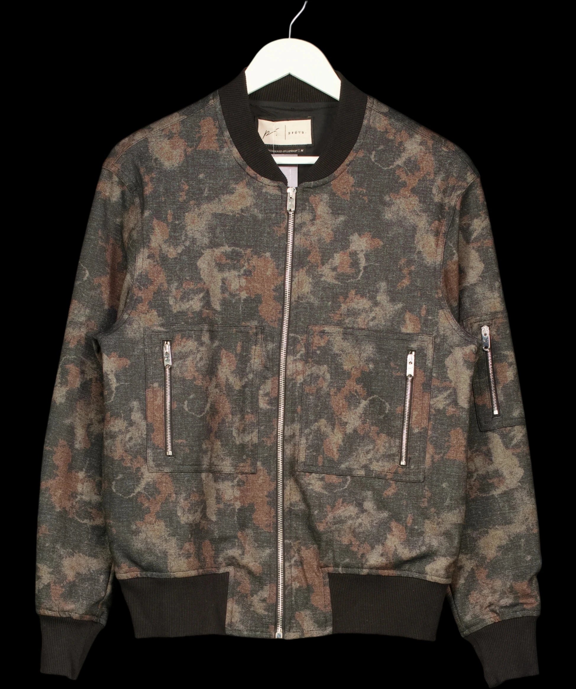 Prevu Black Nant Camouflage Bomber Jacket, size UK M — detail