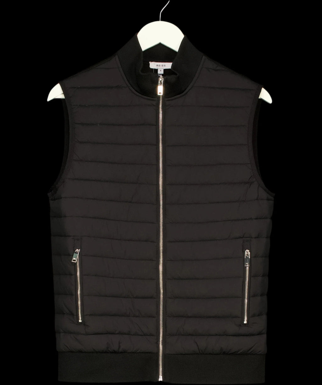 REISS Black Pluto Hybrid Quilted Gilet Black, size UK S — detail