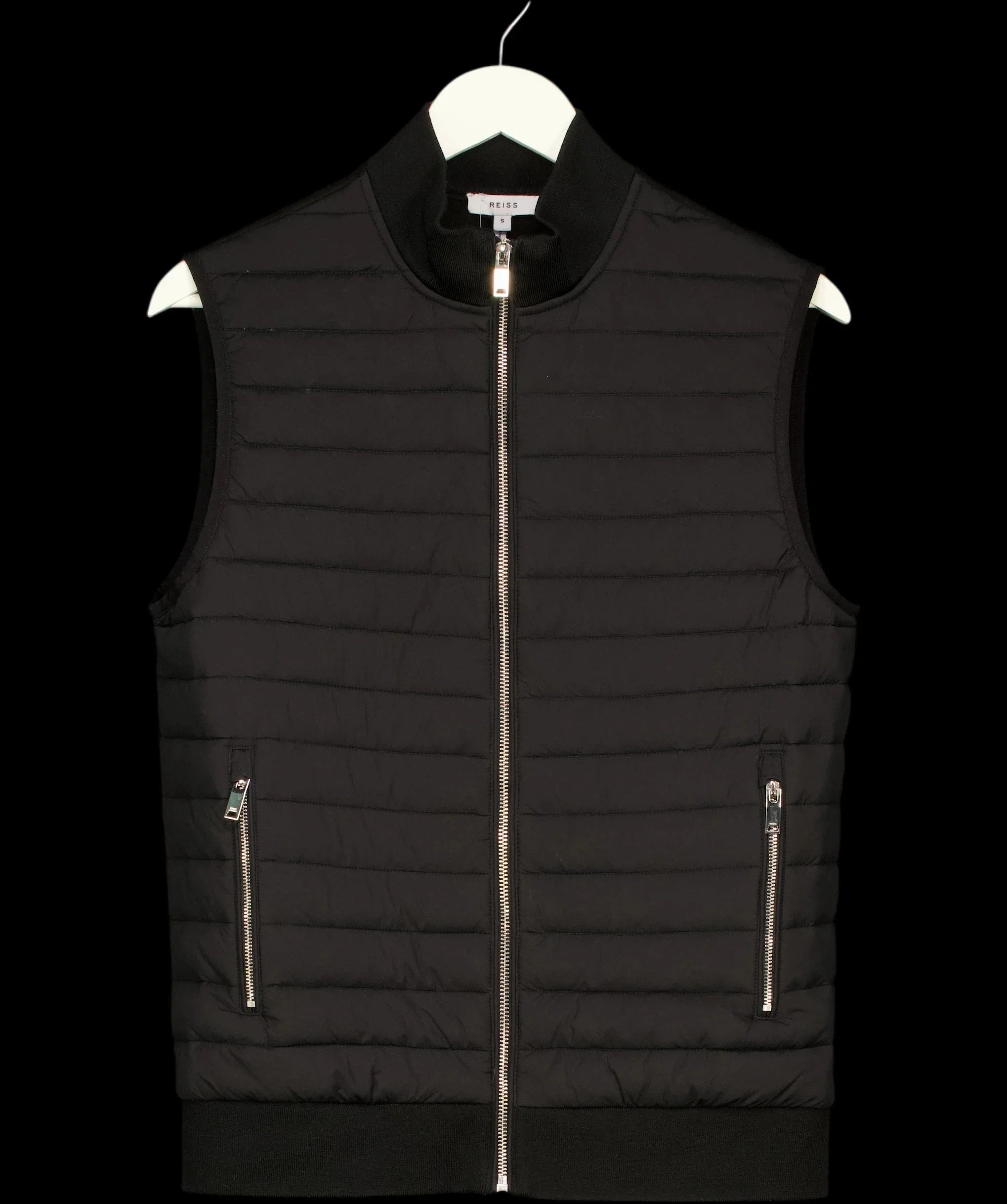 REISS Black Pluto Hybrid Quilted Gilet Black, size UK S — detail