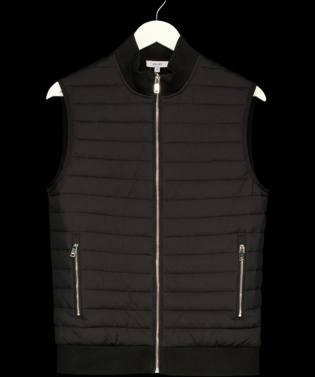 REISS Black Pluto Hybrid Quilted Gilet Black, size UK S — detail