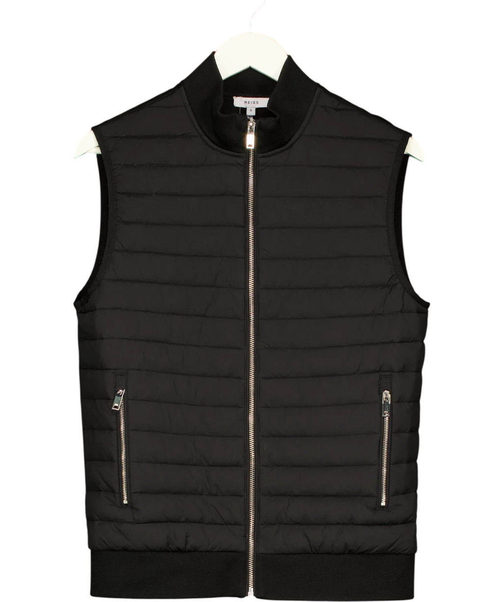 REISS Black Pluto Hybrid Quilted Gilet Black, size UK S — front