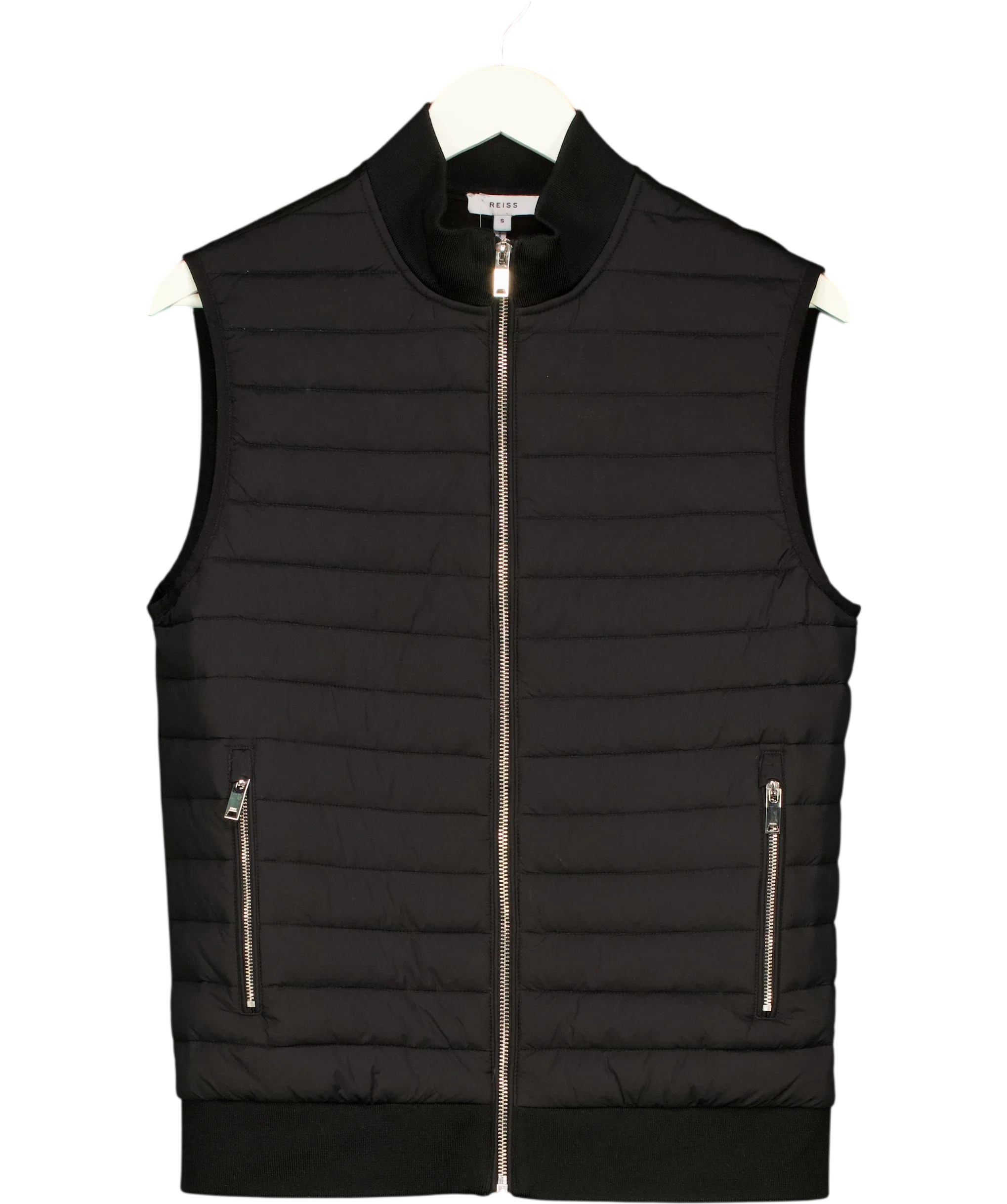 REISS Black Pluto Hybrid Quilted Gilet Black, size UK S — front