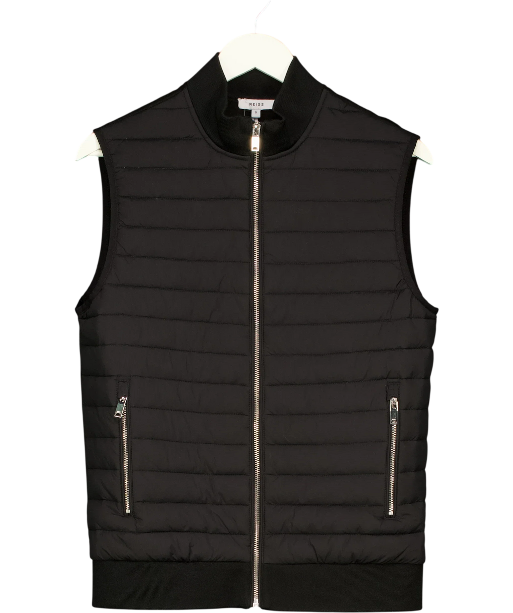 REISS Black Pluto Hybrid Quilted Gilet Black, size UK S — front