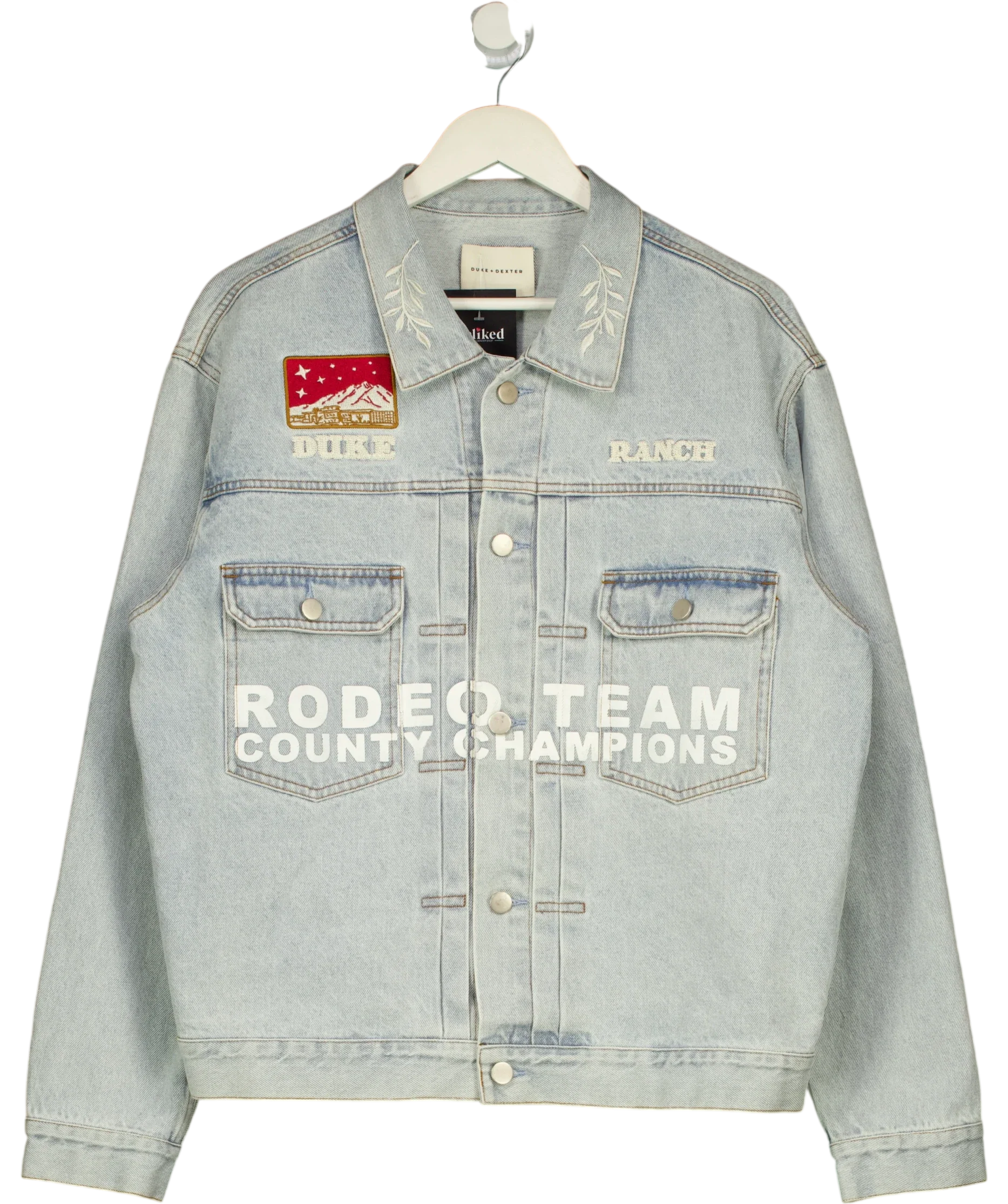 Duke + Dexter Blue Denim Jacket UK M — Front
