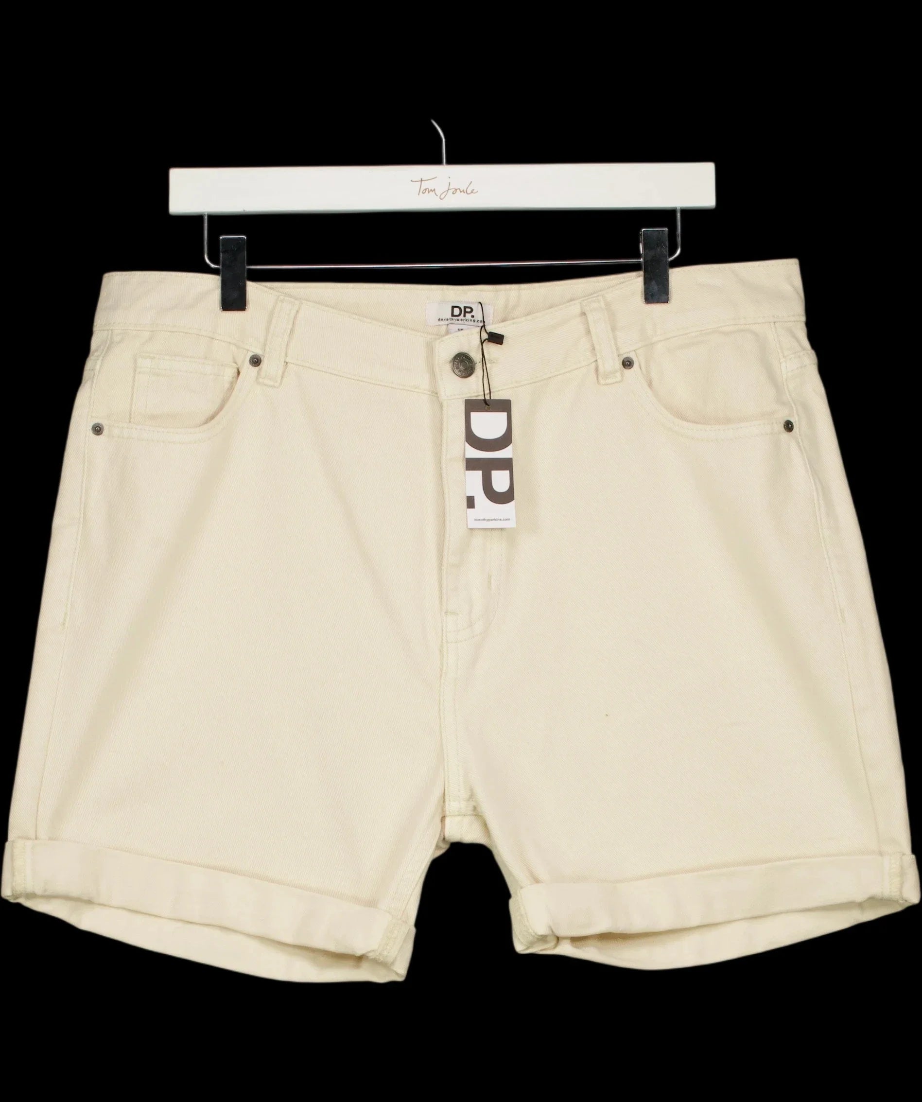 dorothy perkins Cream Turn Up Denim Boyfriend Shorts Ecru 1, size UK 14 — detail
