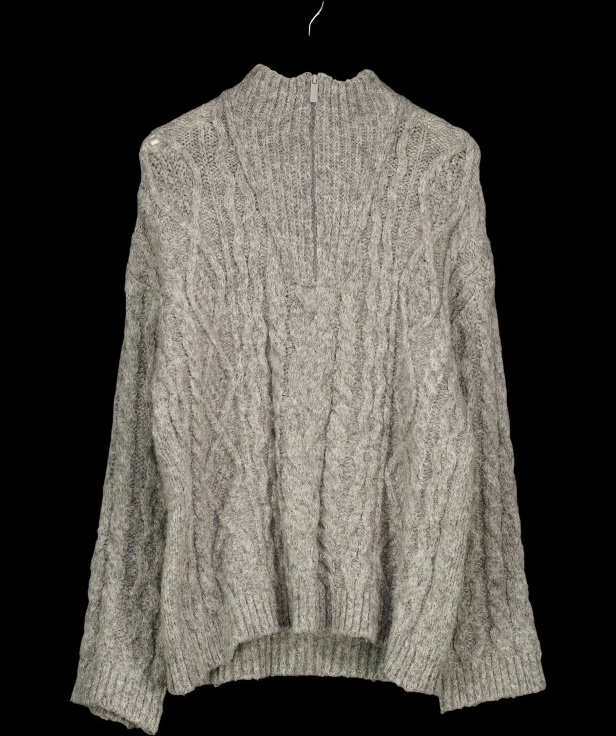 LOVALL Grey SUPERSOFT Cable Knit 1/4 Zip OVERSIZE Jumper Dark Grey, size UK S — detail