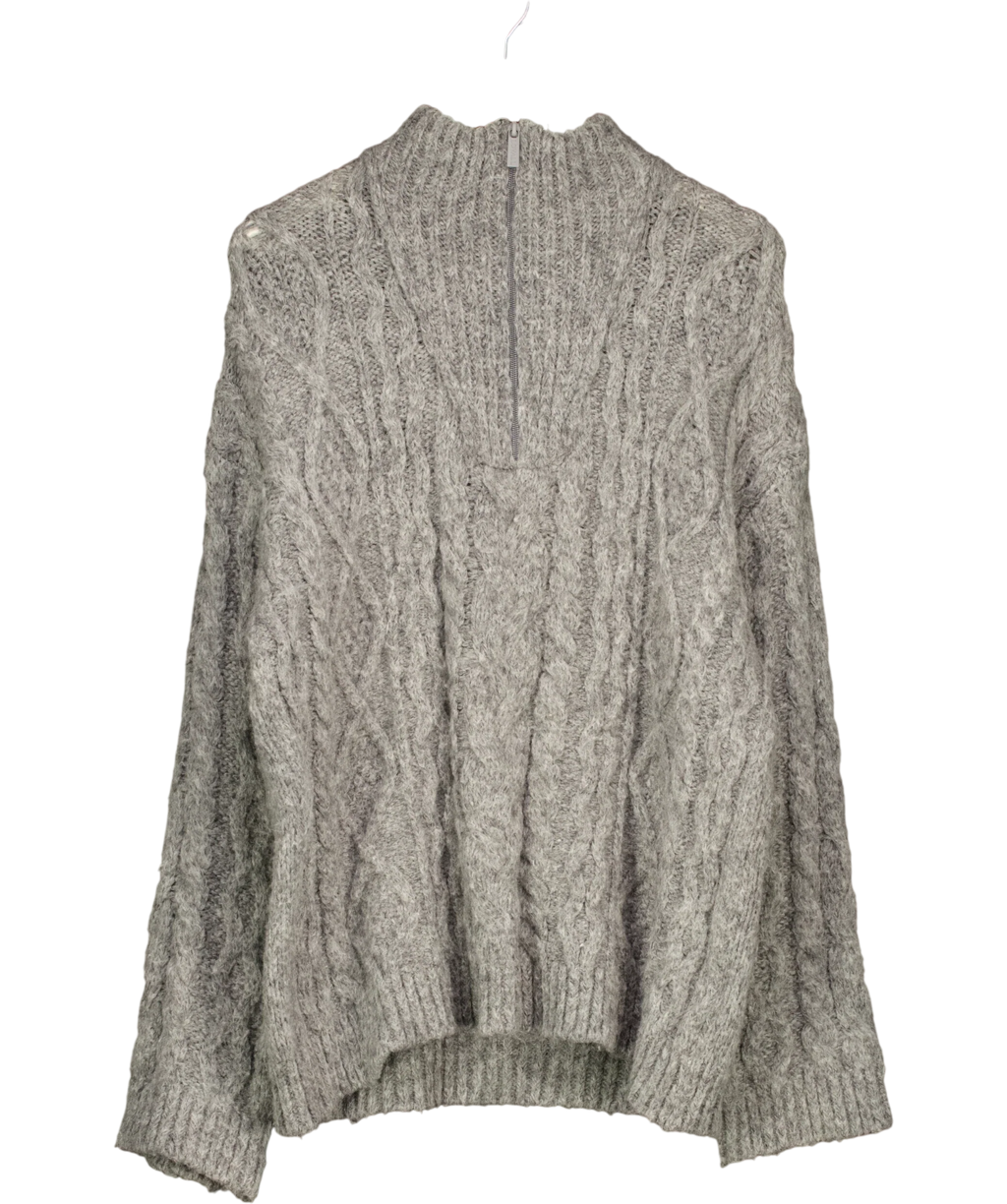 LOVALL Grey SUPERSOFT Cable Knit 1/4 Zip OVERSIZE Jumper Dark Grey, size UK S — front