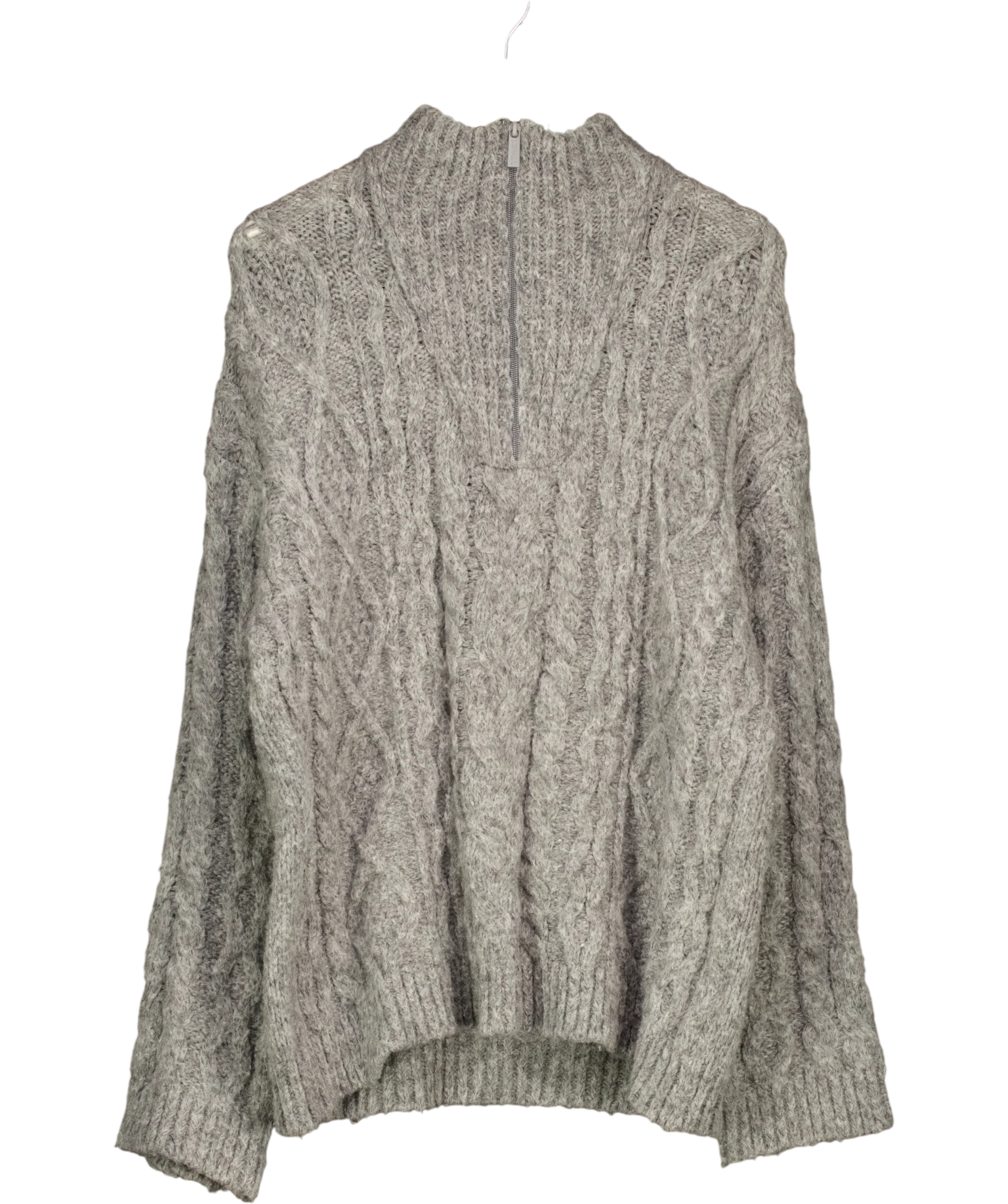 LOVALL Grey SUPERSOFT Cable Knit 1/4 Zip OVERSIZE Jumper Dark Grey, size UK S — front