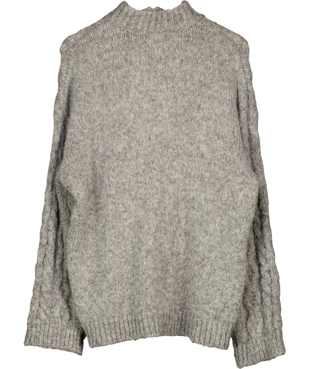 LOVALL Grey SUPERSOFT Cable Knit 1/4 Zip OVERSIZE Jumper Dark Grey, size UK S — back