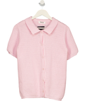 Showpo Pink Short Sleeve Collared Rib Knit Cardigan Top Pink, size UK 10 — front