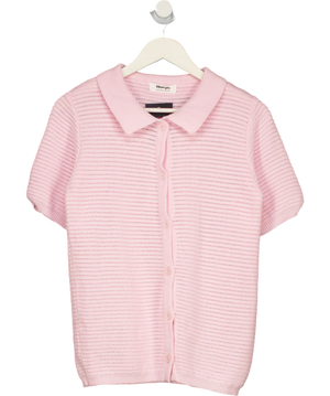 Showpo Short Sleeve Collared Rib Knit Cardigan Top Pink UK 10