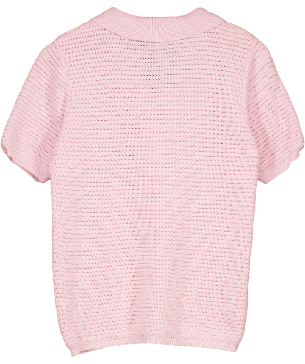 Showpo Pink Short Sleeve Collared Rib Knit Cardigan Top Pink, size UK 10 — back