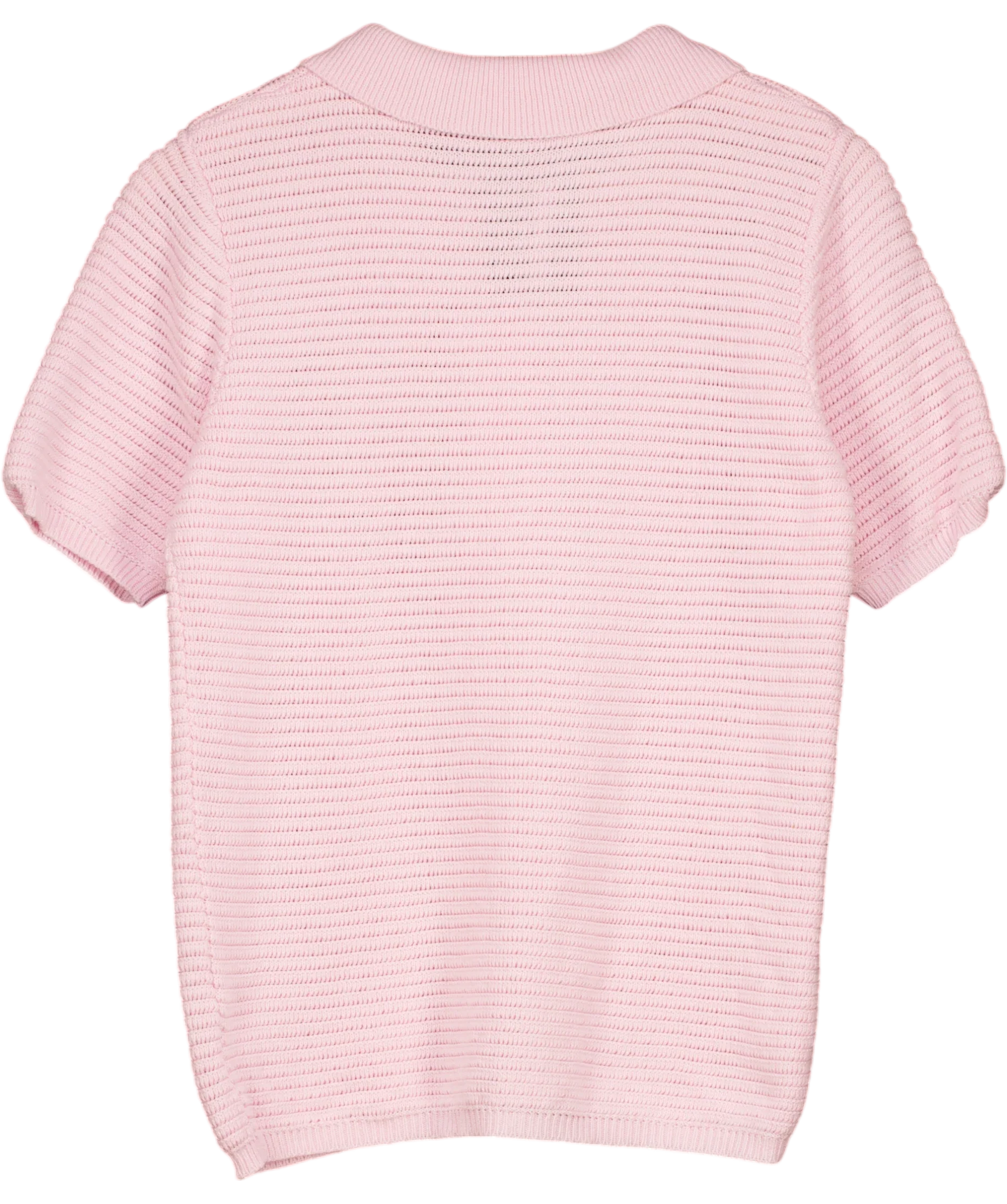 Showpo Pink Short Sleeve Collared Rib Knit Cardigan Top Pink, size UK 10 — back