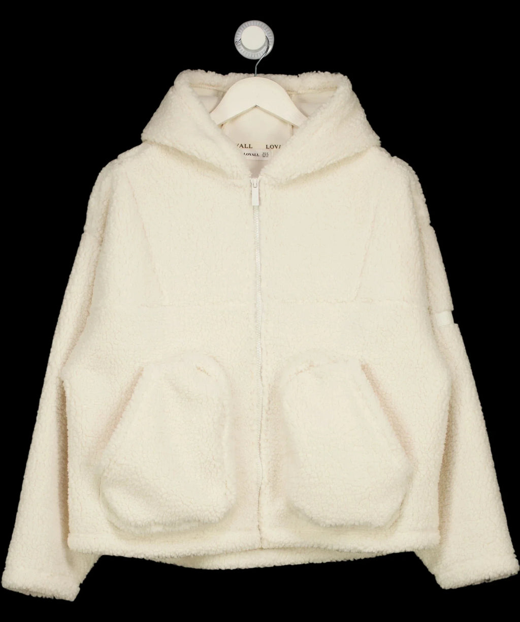 LOVALL Cream Fleece Full Zip Hooded Jacket, size UK S — detail
