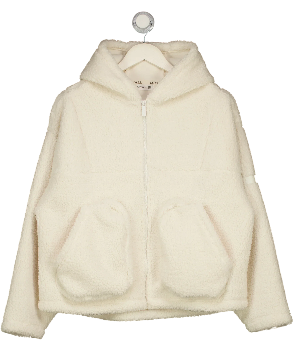 LOVALL Cream Fleece Full Zip Hooded Jacket, size UK S — front
