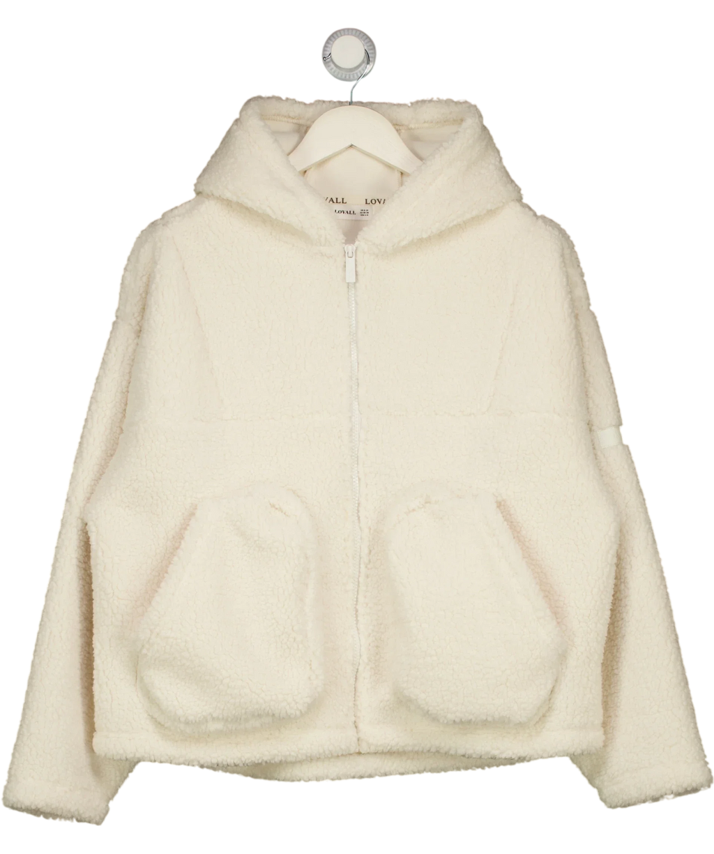 LOVALL Cream Fleece Full Zip Hooded Jacket, size UK S — front