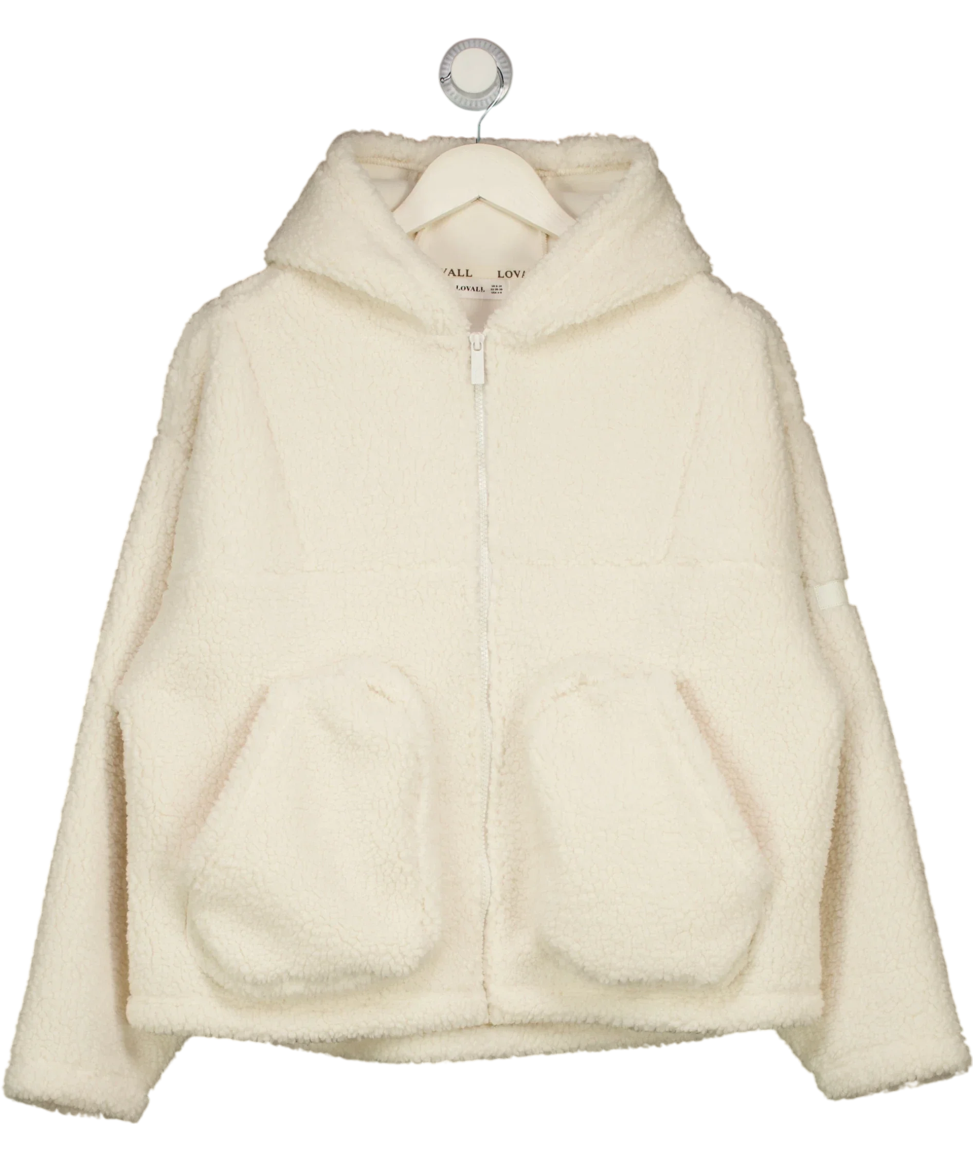 LOVALL Cream Fleece Full Zip Hooded Jacket, size UK S — front