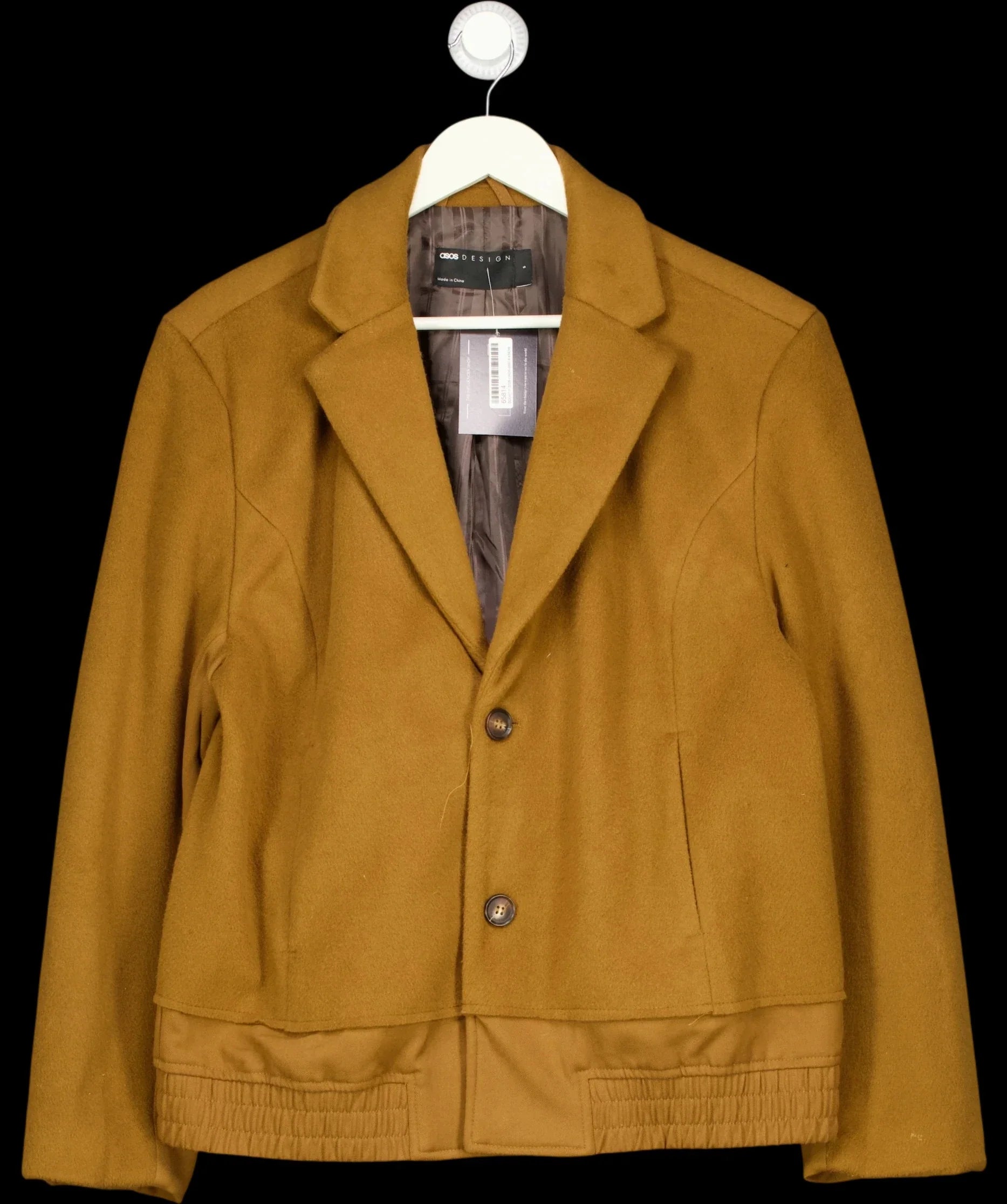ASOS Brown DESIGN Cropped Wool Blend Smart Bomber Jacket Camel  BROWN, size UK S — detail