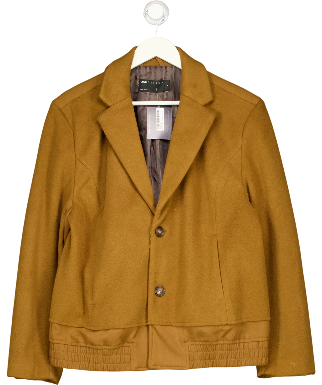 ASOS Brown DESIGN Cropped Wool Blend Smart Bomber Jacket Camel  BROWN, size UK S — front