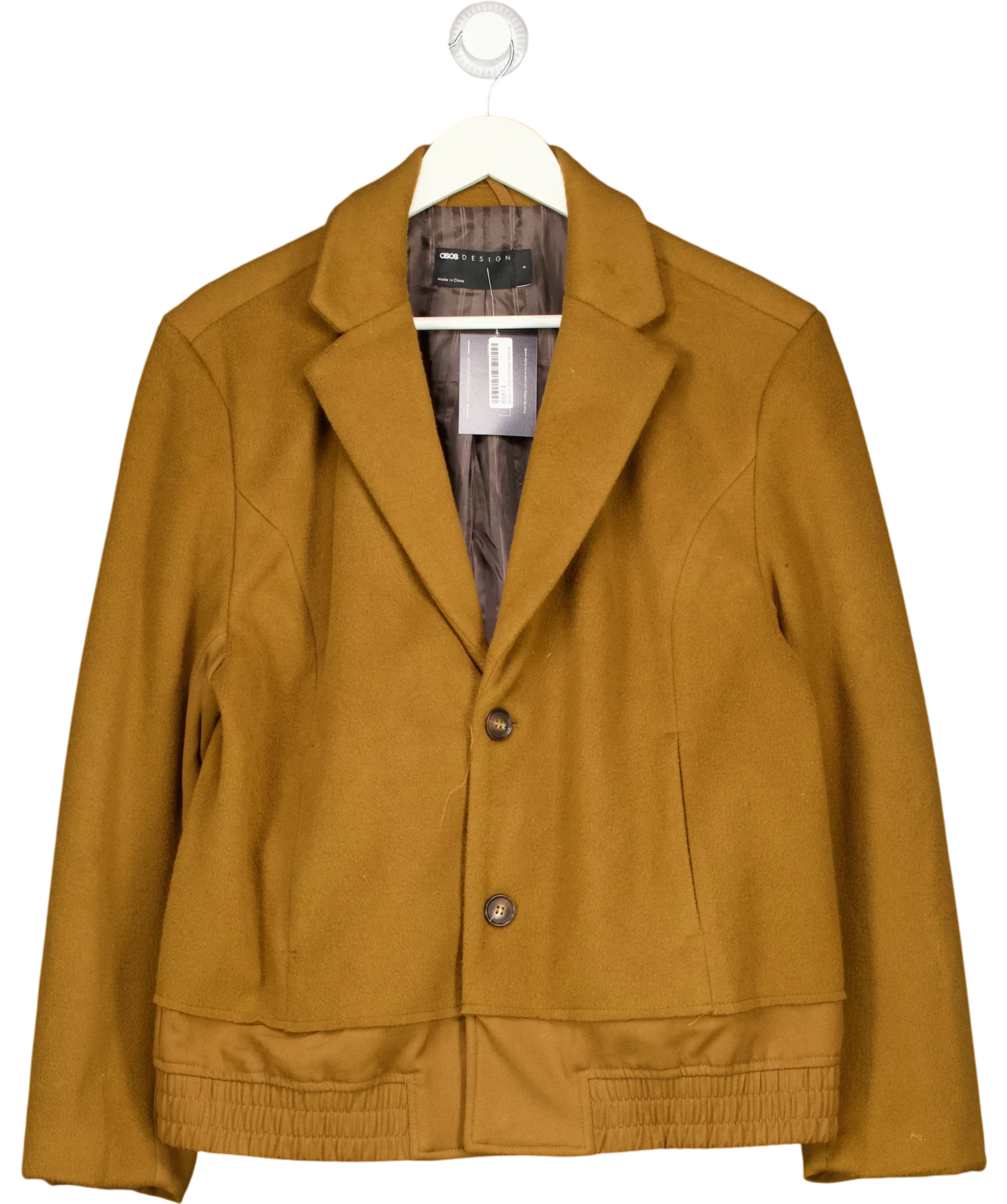 ASOS Brown DESIGN Cropped Wool Blend Smart Bomber Jacket Camel  BROWN, size UK S — front