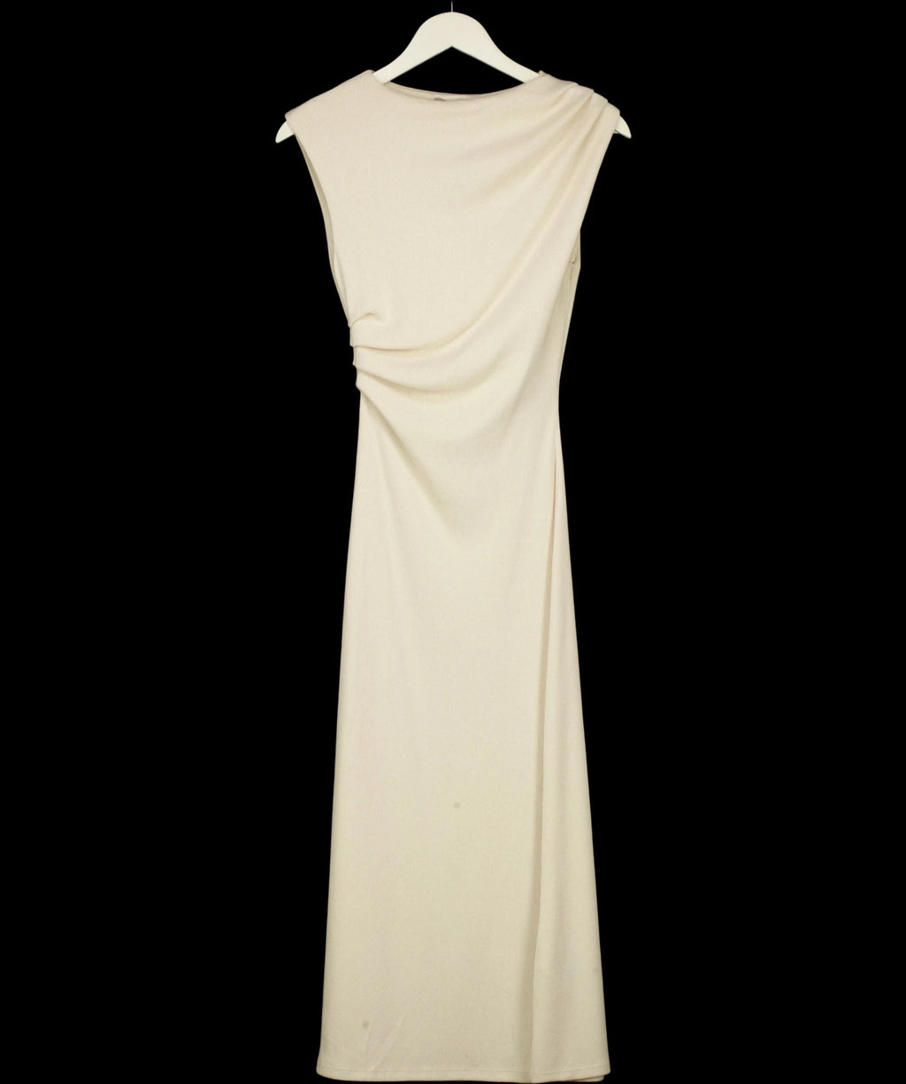 H&M Cream Draped Ruched Side Jersey Midi Dress Cream, size UK XS — detail