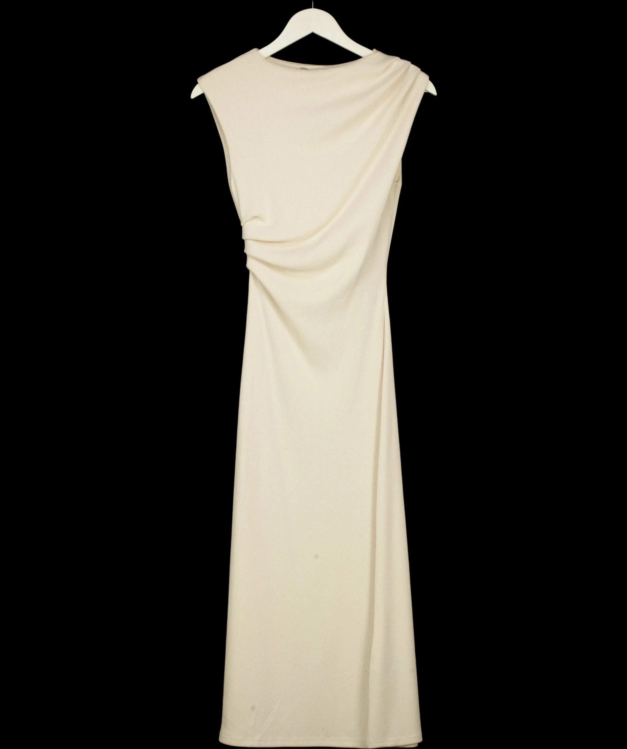 H&M Cream Draped Ruched Side Jersey Midi Dress Cream, size UK XS — detail