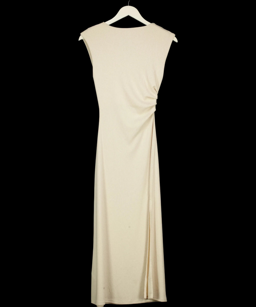 H&M Cream Draped Ruched Side Jersey Midi Dress Cream, size UK XS — label
