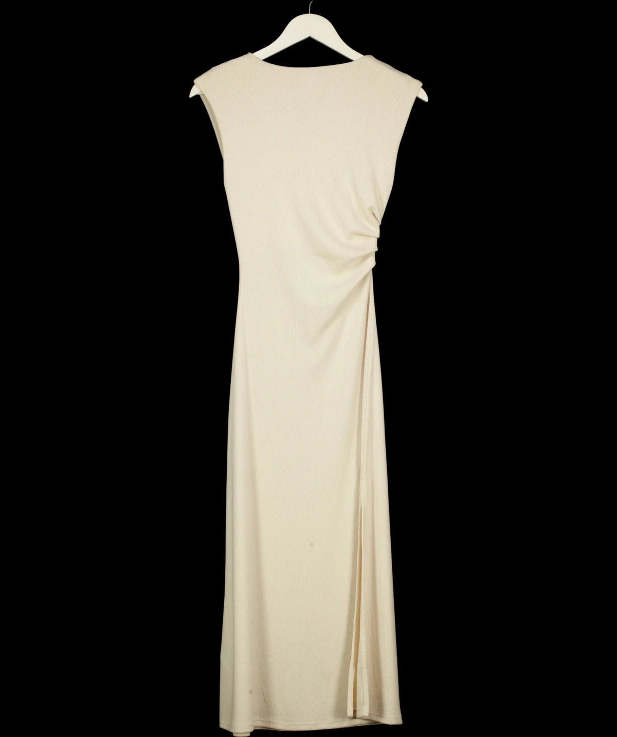 H&M Cream Draped Ruched Side Jersey Midi Dress Cream, size UK XS — label