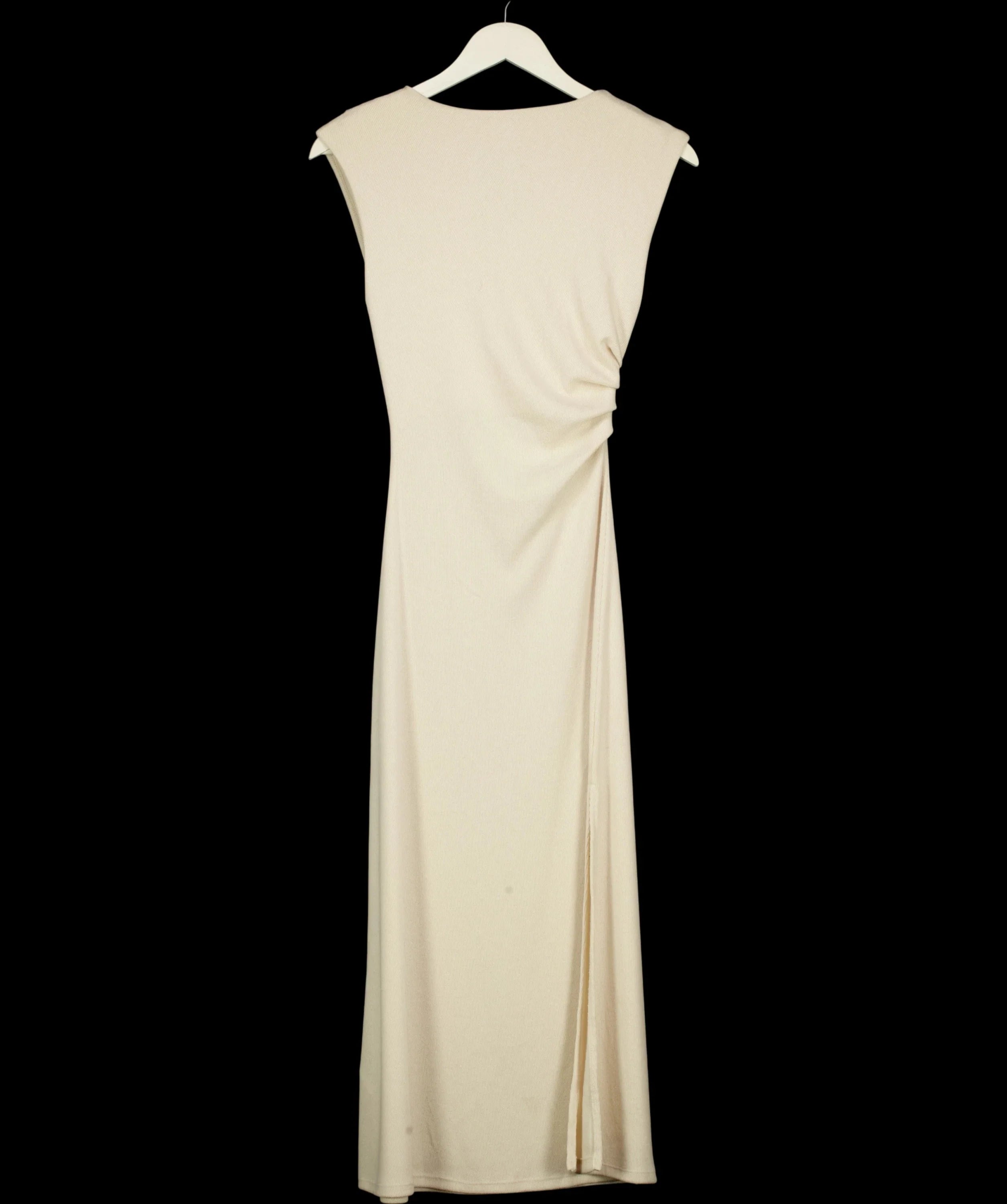 H&M Cream Draped Ruched Side Jersey Midi Dress Cream, size UK XS — label