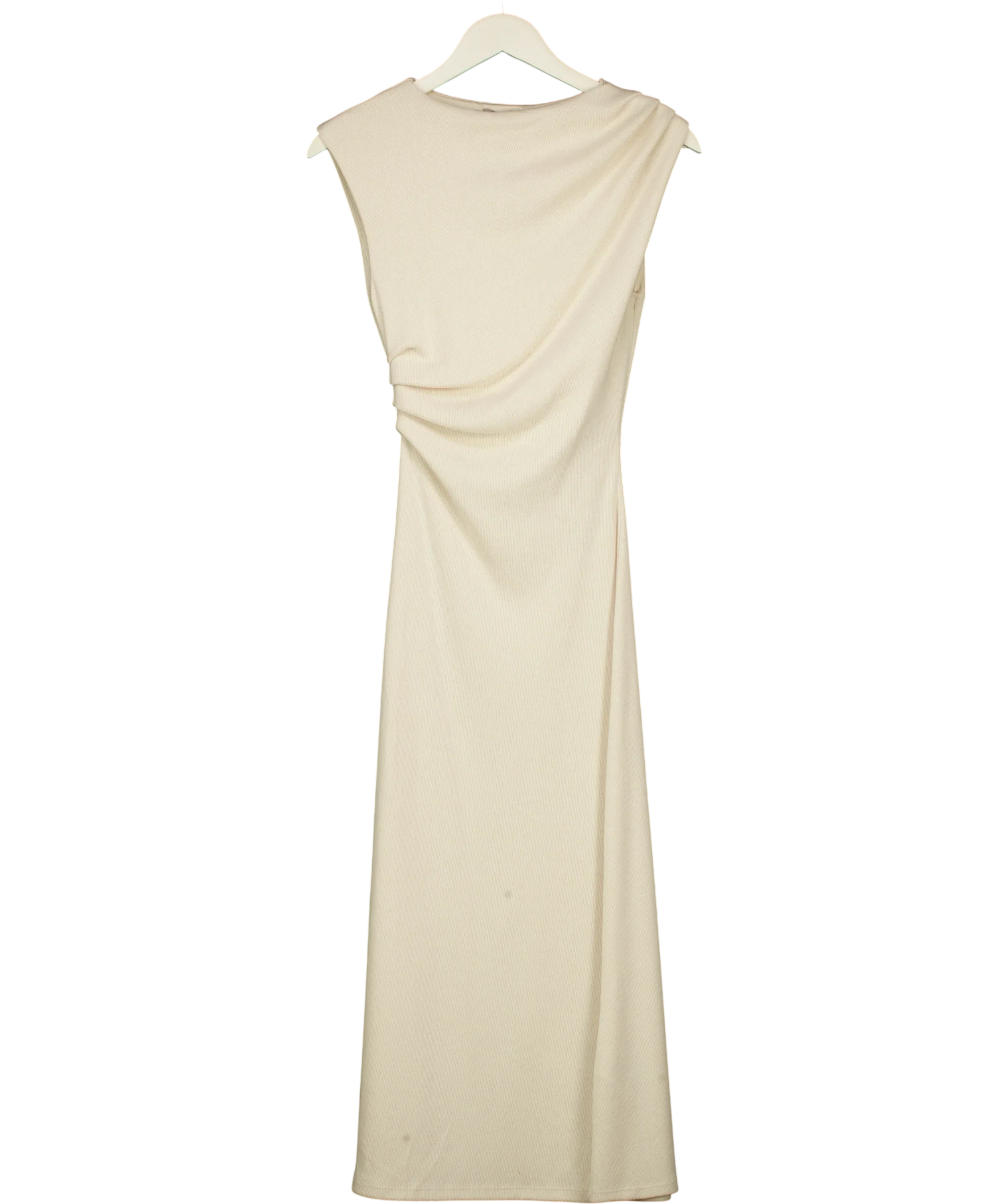 H&M Cream Draped Ruched Side Jersey Midi Dress Cream, size UK XS — front