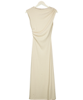H&M Cream Draped Ruched Side Jersey Midi Dress Cream, size UK XS — front