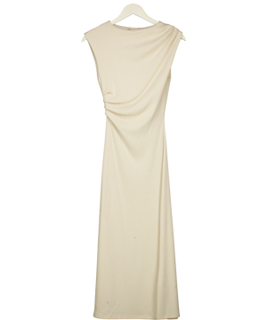H&M Draped Ruched Side Jersey Midi Dress Cream UK XS