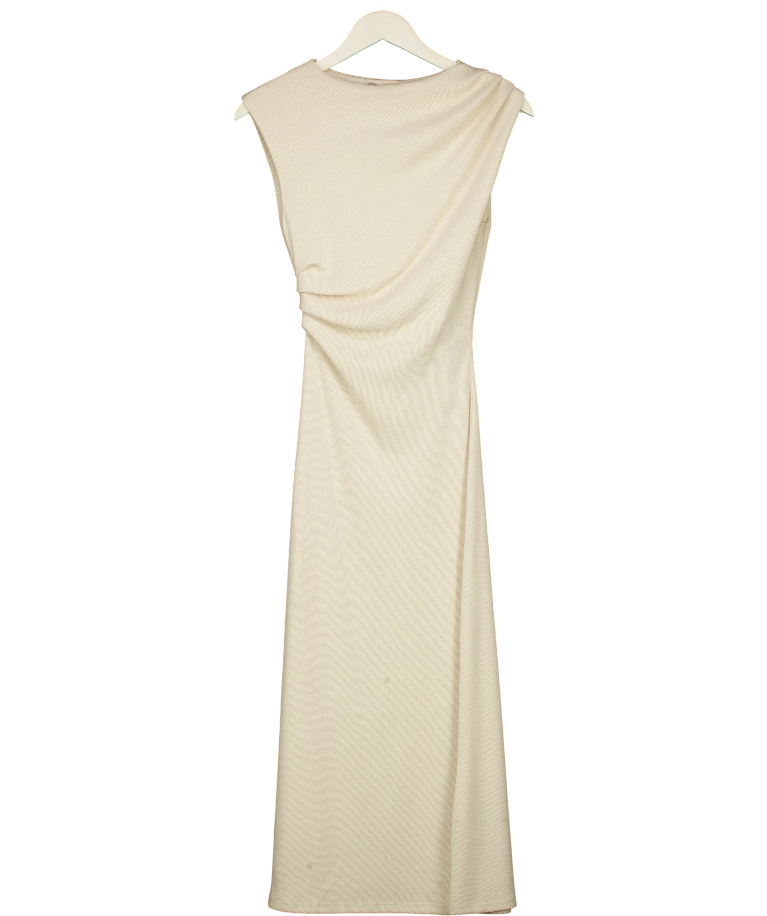 H&M Cream Draped Ruched Side Jersey Midi Dress Cream, size UK XS — front
