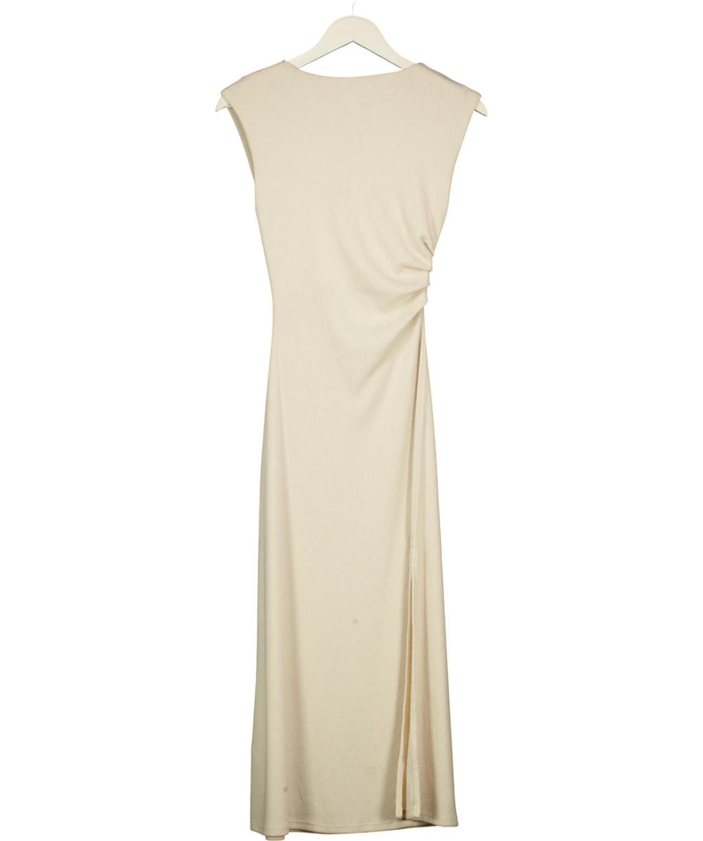 H&M Cream Draped Ruched Side Jersey Midi Dress Cream, size UK XS — back
