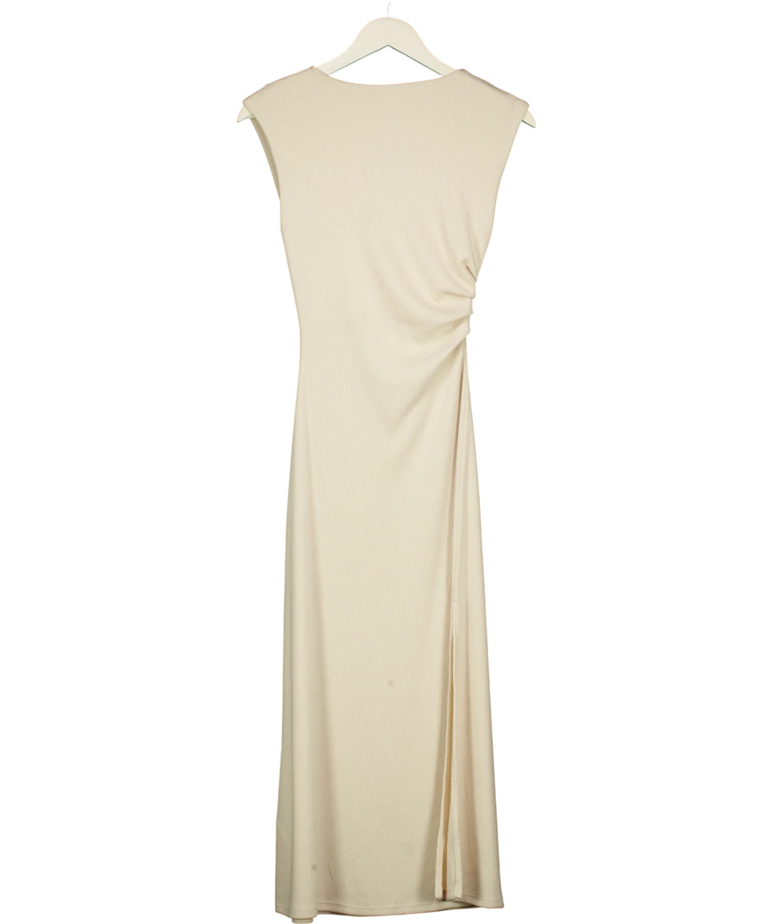 H&M Cream Draped Ruched Side Jersey Midi Dress Cream, size UK XS — back